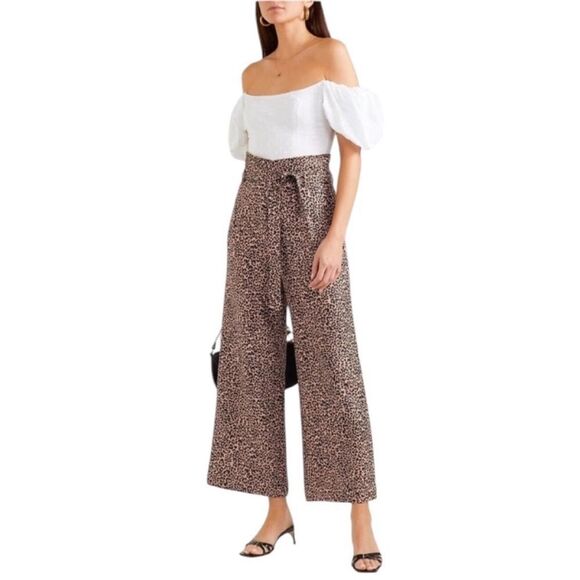 Reformation Pants - Reformation Women’s Linen Wide Leg Animal Print Trousers with Tie Waist sz 0